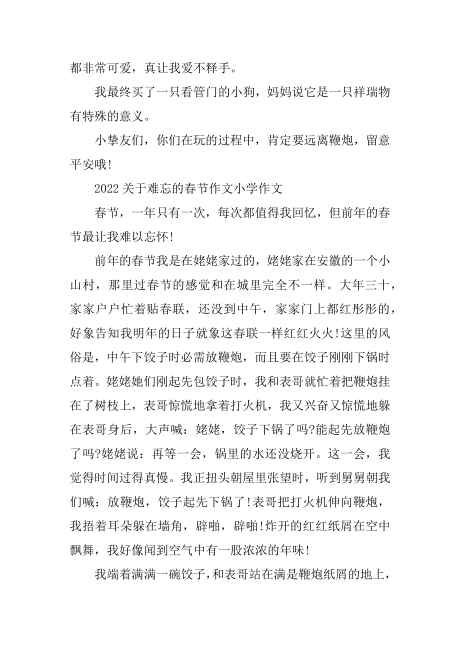 2022关于难忘的春节作文小学作文精编.docx_第2页