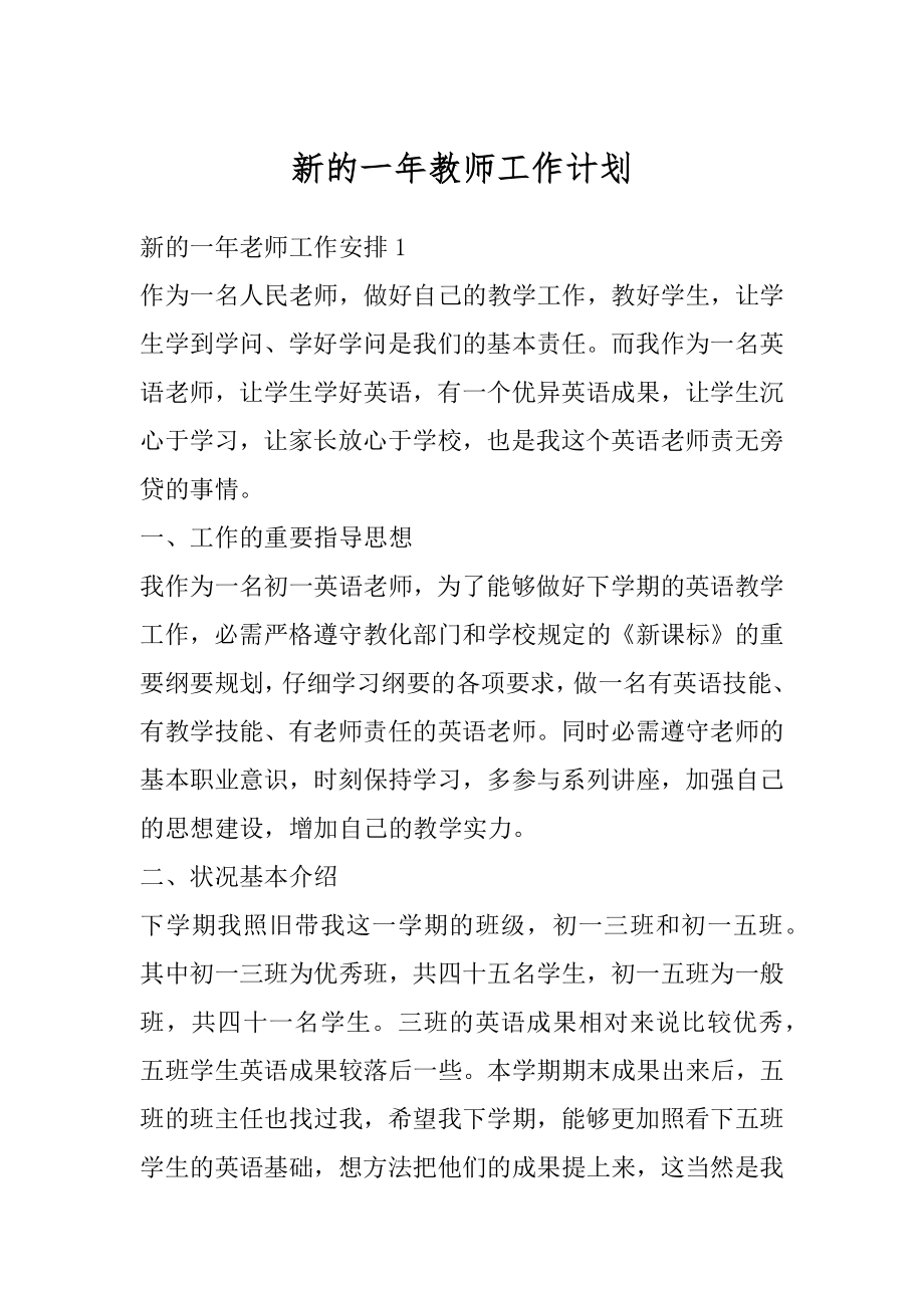 新的一年教师工作计划范文.docx_第1页