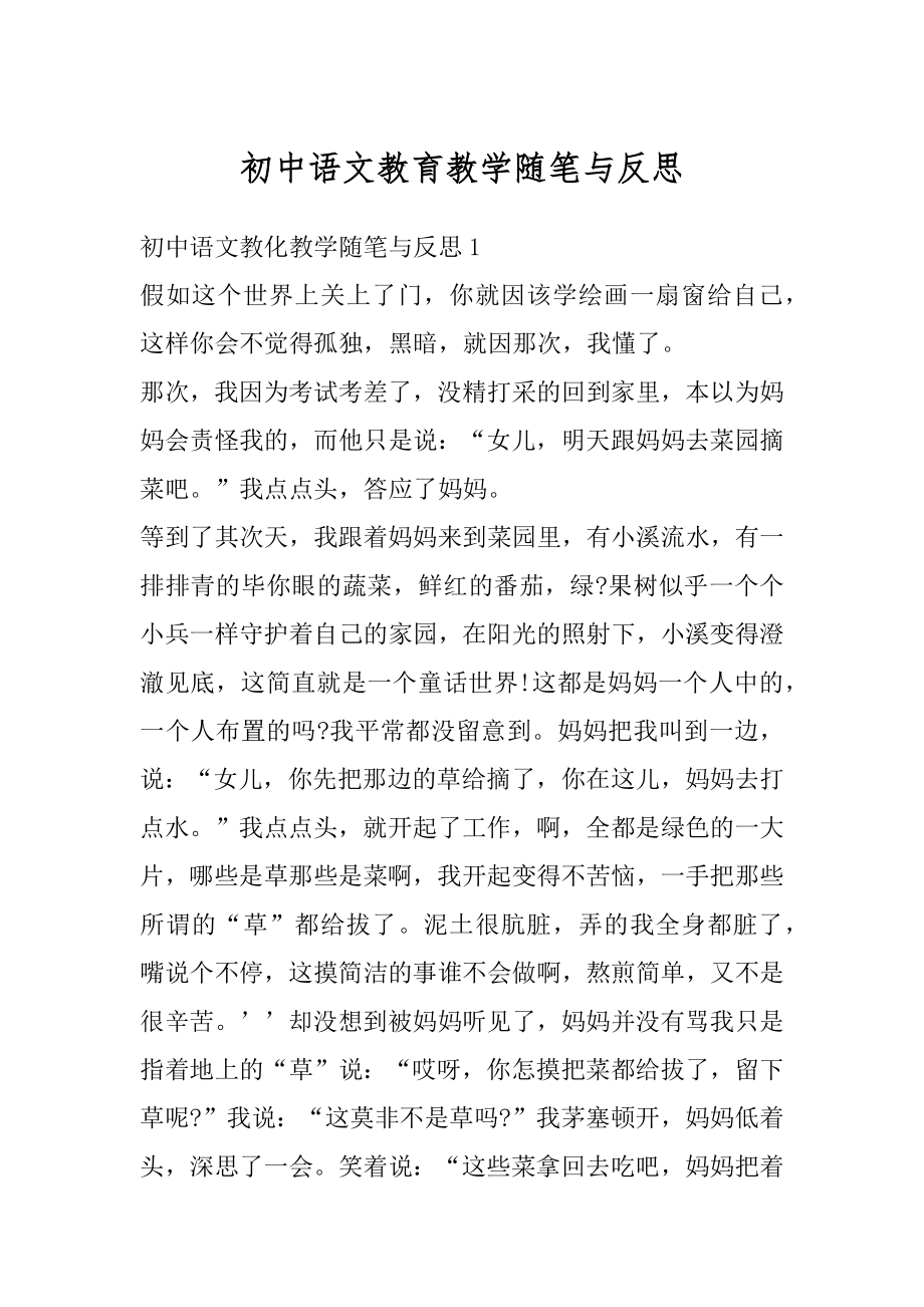 初中语文教育教学随笔与反思优质.docx_第1页