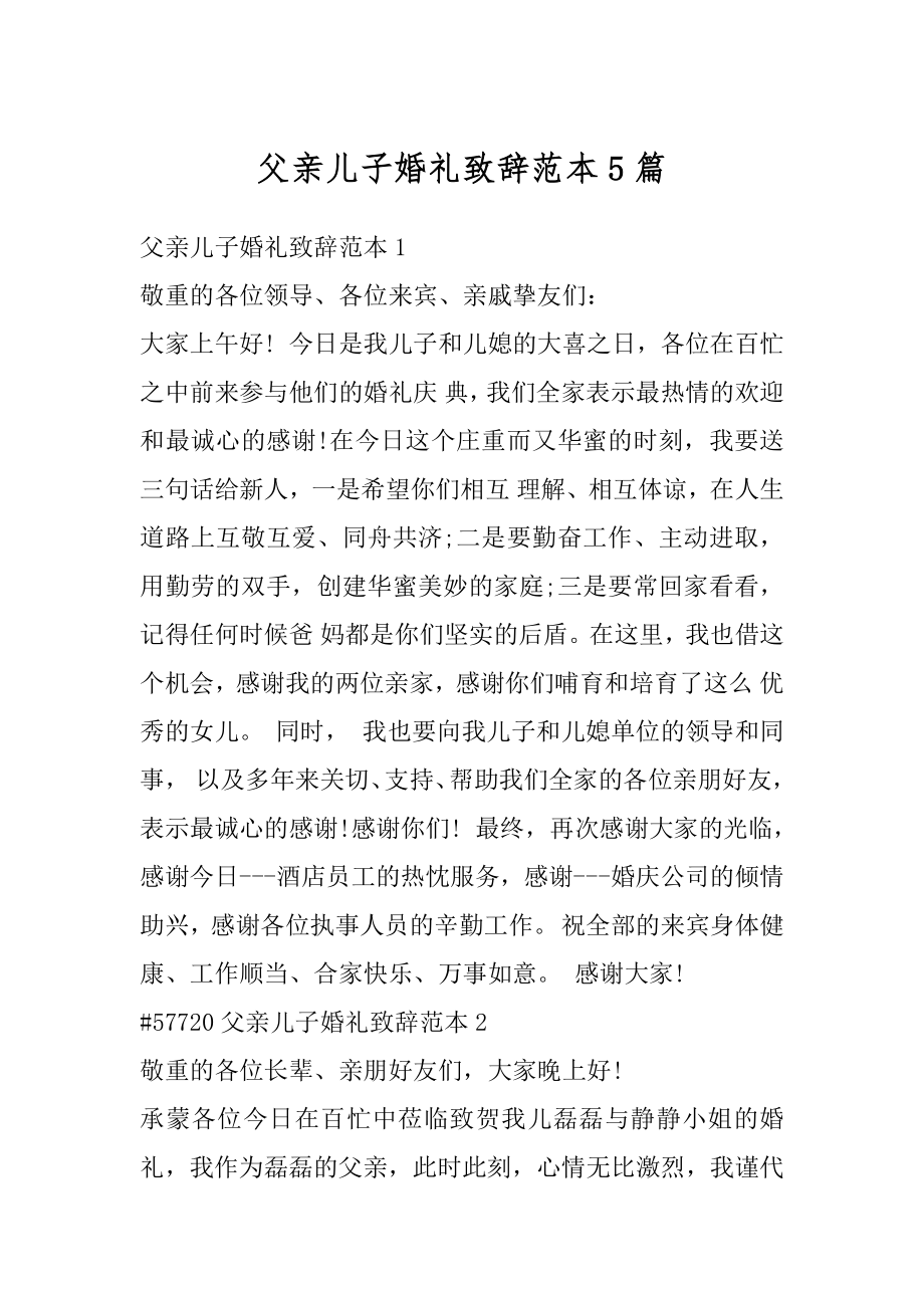 父亲儿子婚礼致辞范本5篇精选.docx_第1页