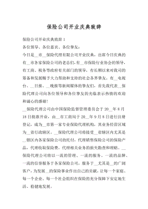 保险公司开业庆典致辞例文.docx