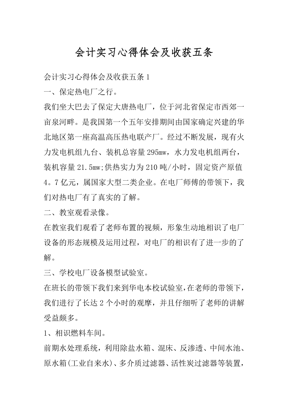 会计实习心得体会及收获五条范文.docx_第1页