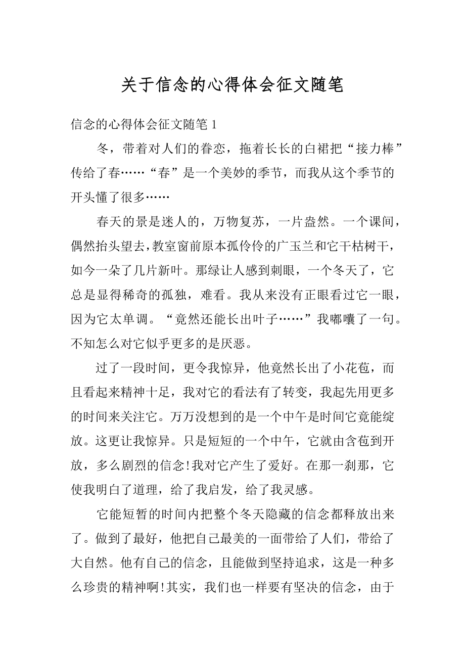 关于信念的心得体会征文随笔范本.docx_第1页