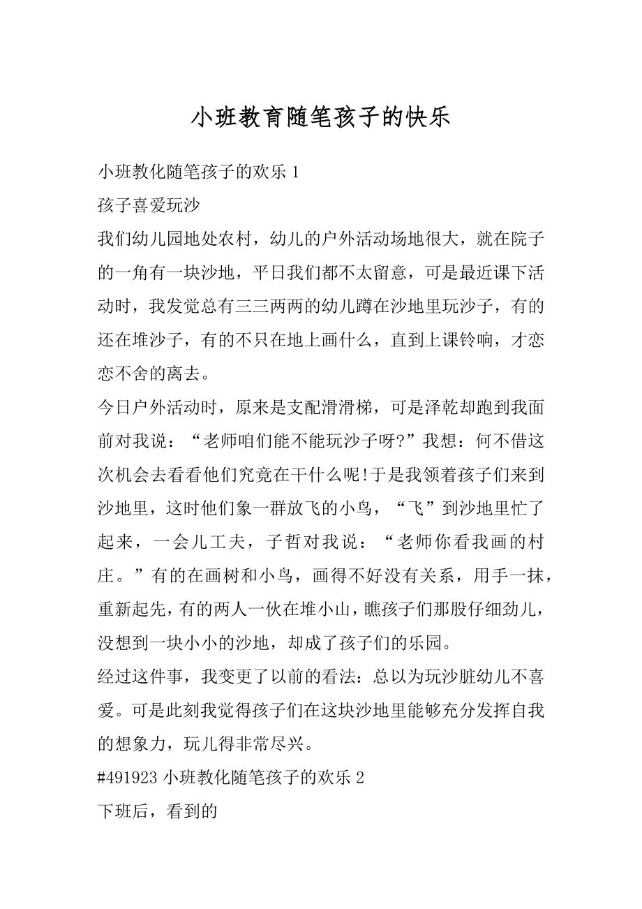 小班教育随笔孩子的快乐汇编.docx_第1页