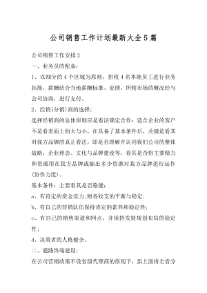 公司销售工作计划最新大全5篇汇编.docx