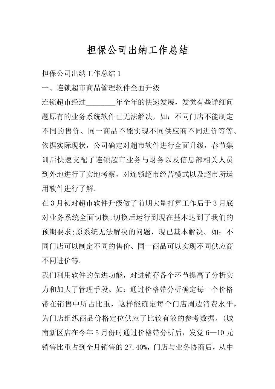 担保公司出纳工作总结优质.docx_第1页