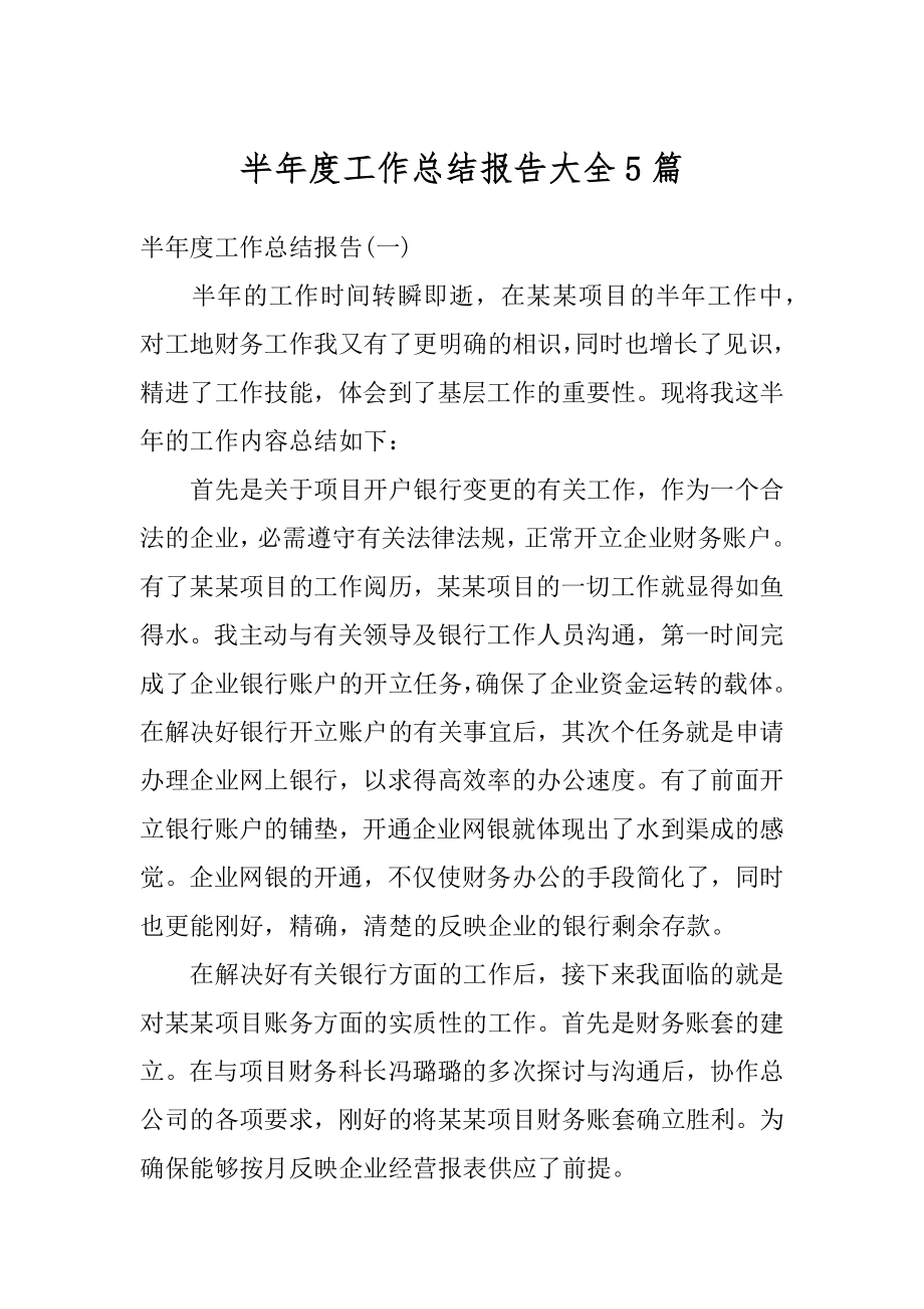 半年度工作总结报告大全5篇例文.docx_第1页