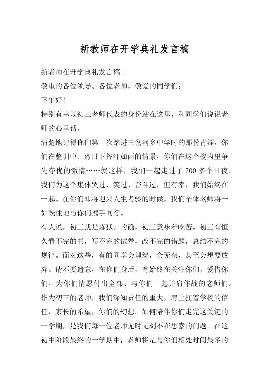 新教师在开学典礼发言稿精品.docx_第1页