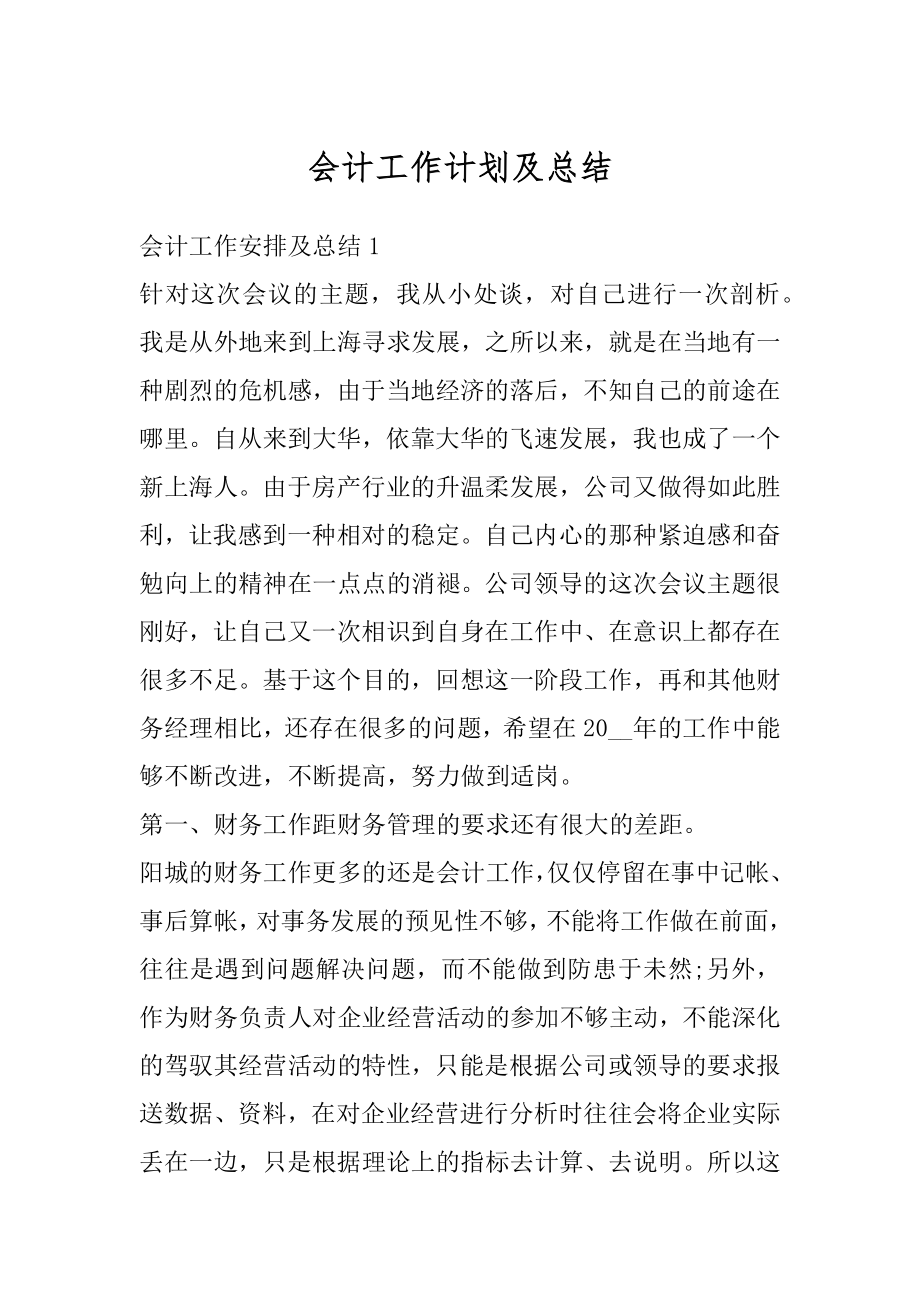 会计工作计划及总结精编.docx_第1页