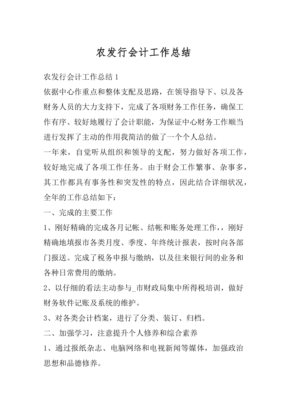 农发行会计工作总结例文.docx_第1页