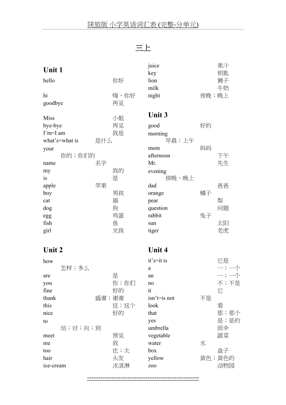 陕旅版 小学英语词汇表 (完整-分单元).docx_第2页