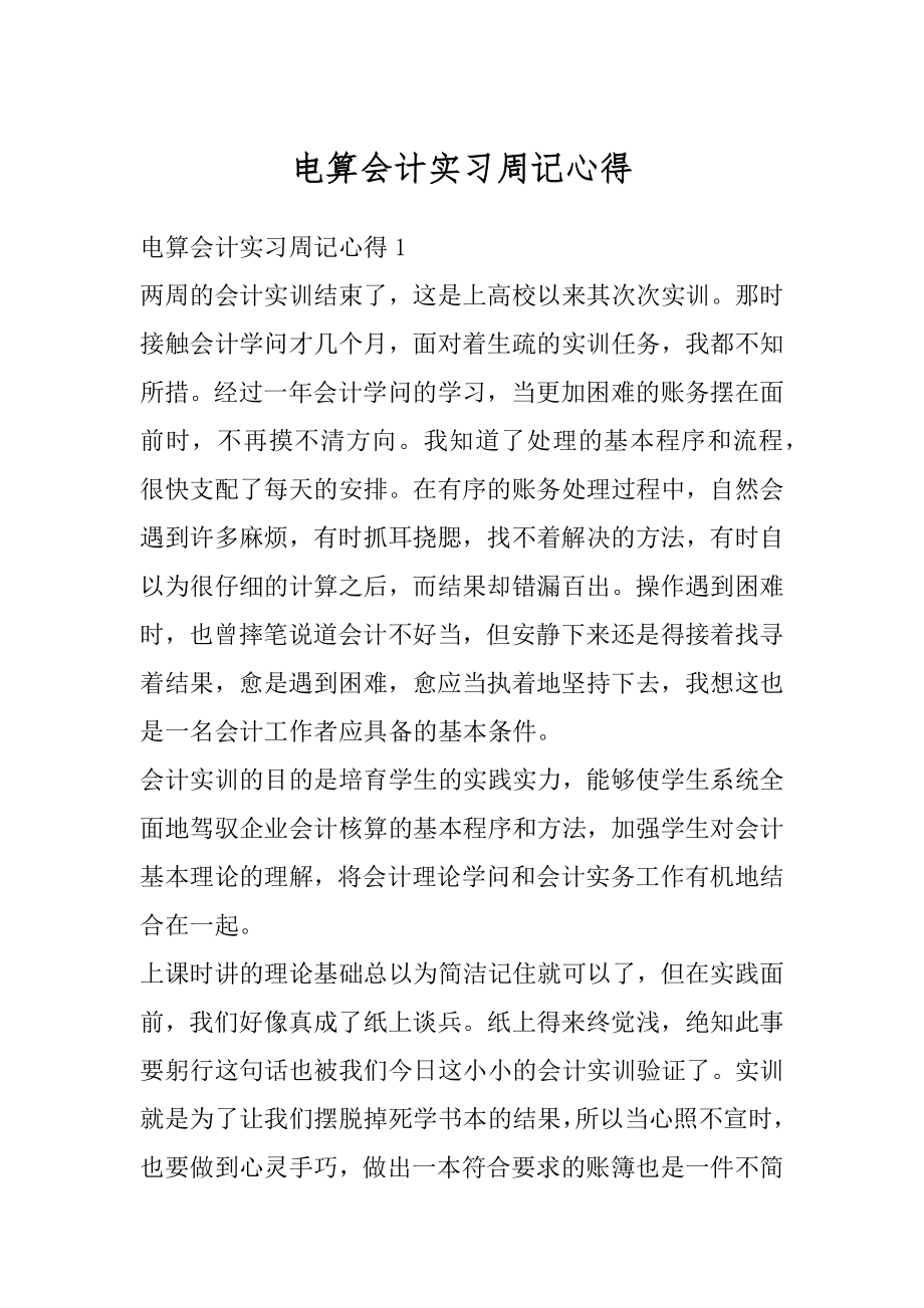 电算会计实习周记心得精编.docx_第1页