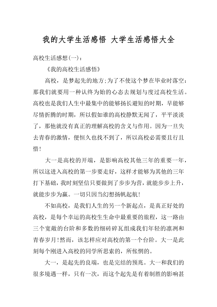 我的大学生活感悟 大学生活感悟大全范文.docx_第1页