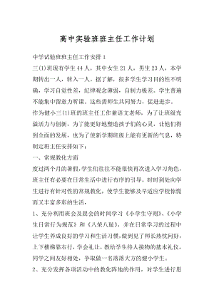 高中实验班班主任工作计划精编.docx