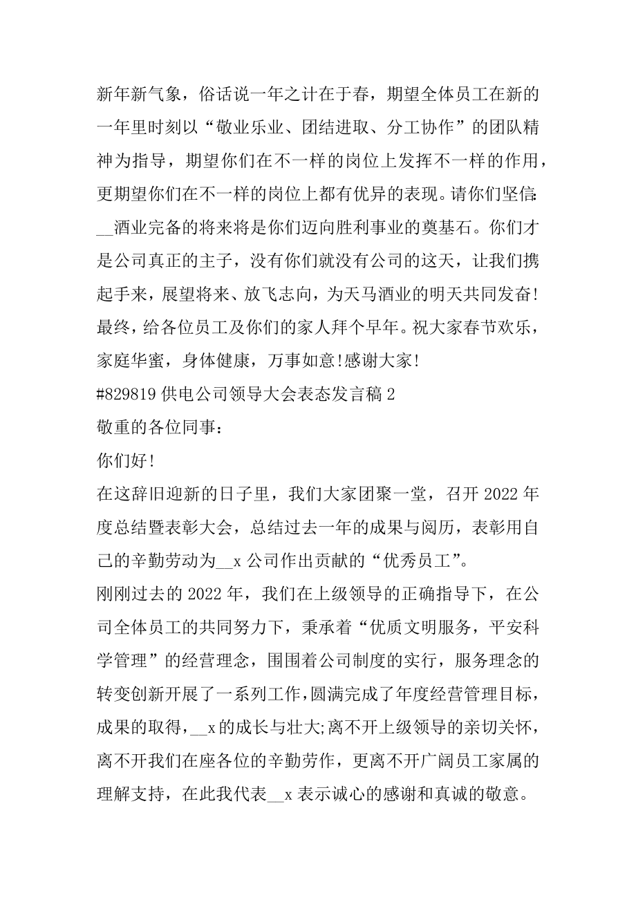 供电公司领导大会表态发言稿范本.docx_第2页