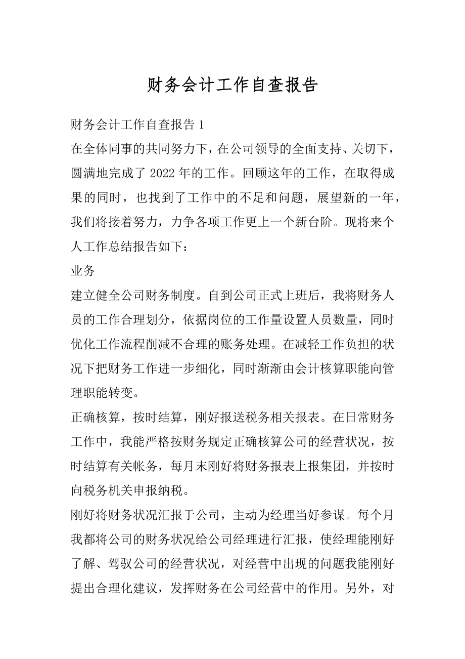 财务会计工作自查报告范文.docx_第1页