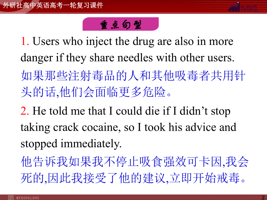 外研版高中英语一轮复习精品课件：必修2M2NoDrugs.ppt_第2页