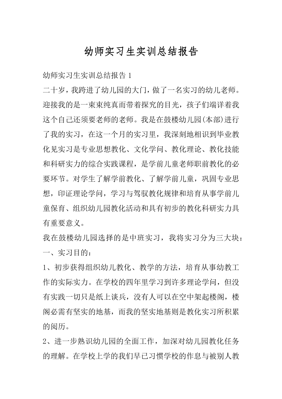 幼师实习生实训总结报告精选.docx_第1页