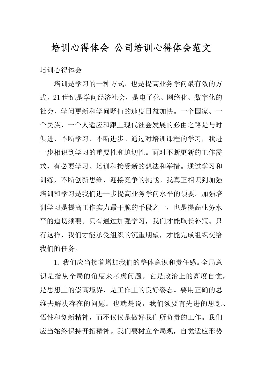 培训心得体会 公司培训心得体会范文例文.docx_第1页