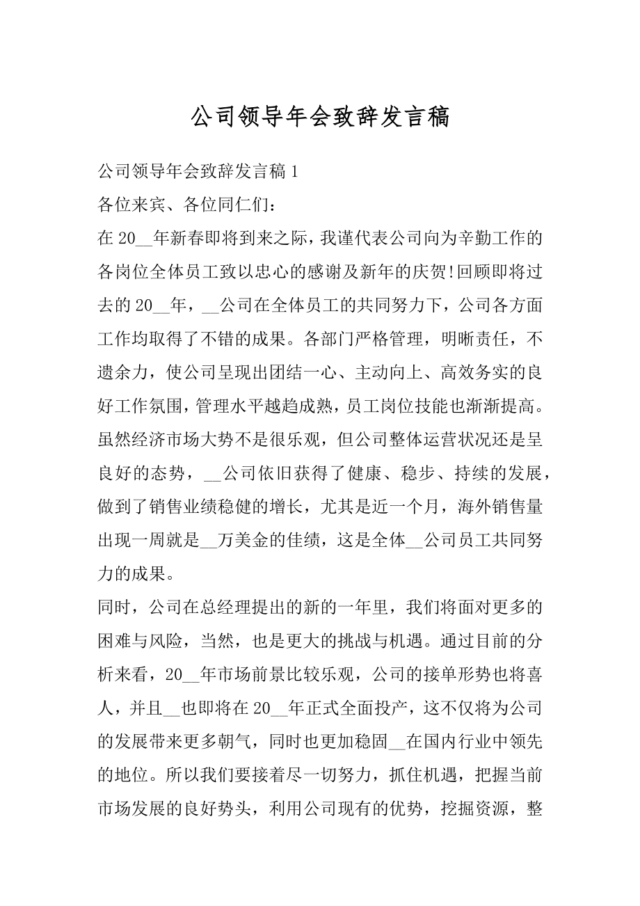 公司领导年会致辞发言稿精编.docx_第1页