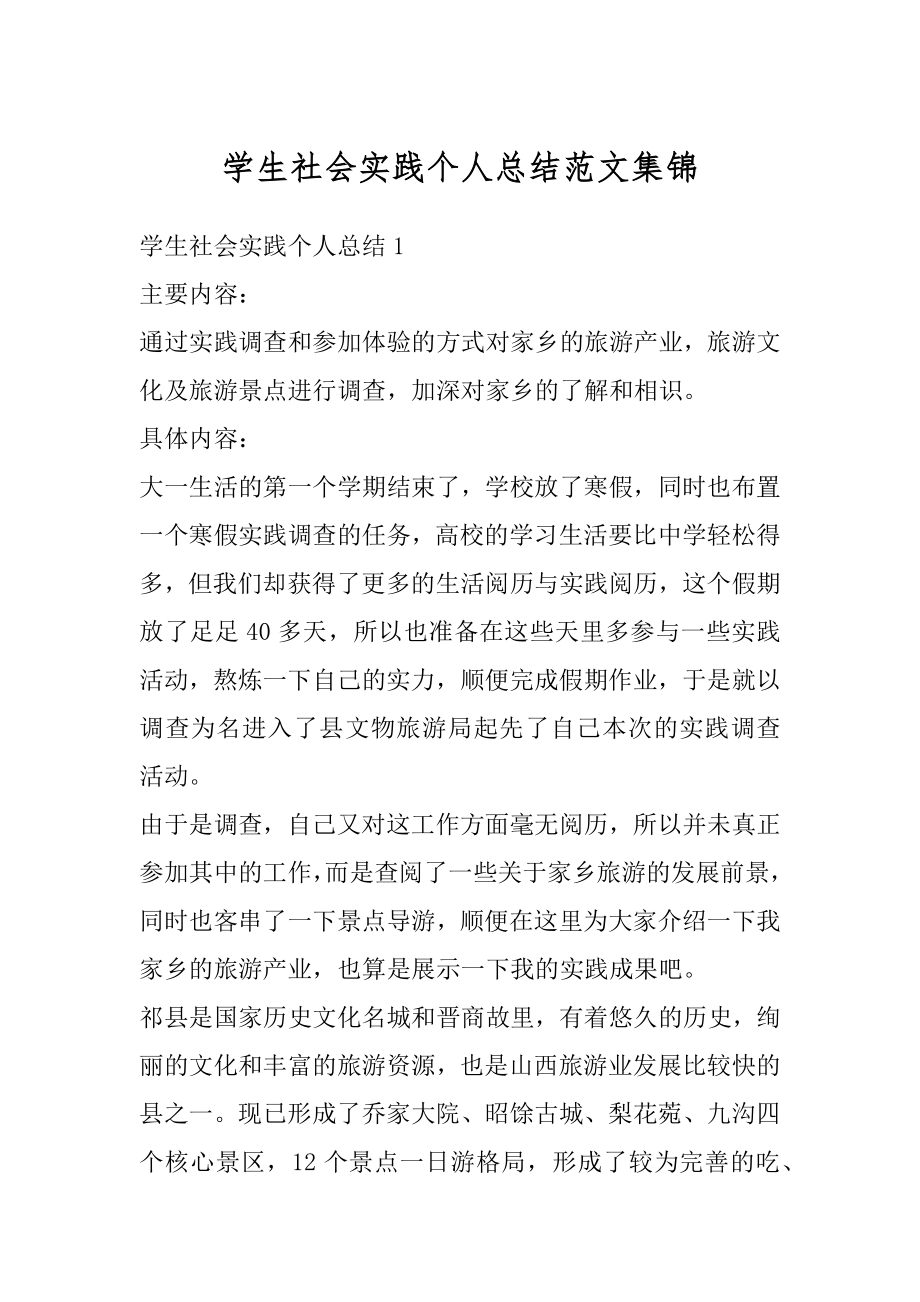 学生社会实践个人总结范文集锦精选.docx_第1页