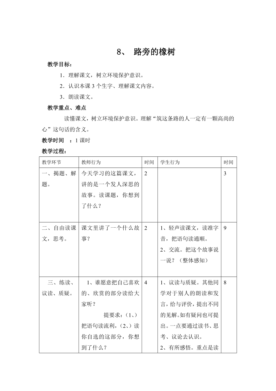 小学语文第六册8路旁的橡树.doc_第1页