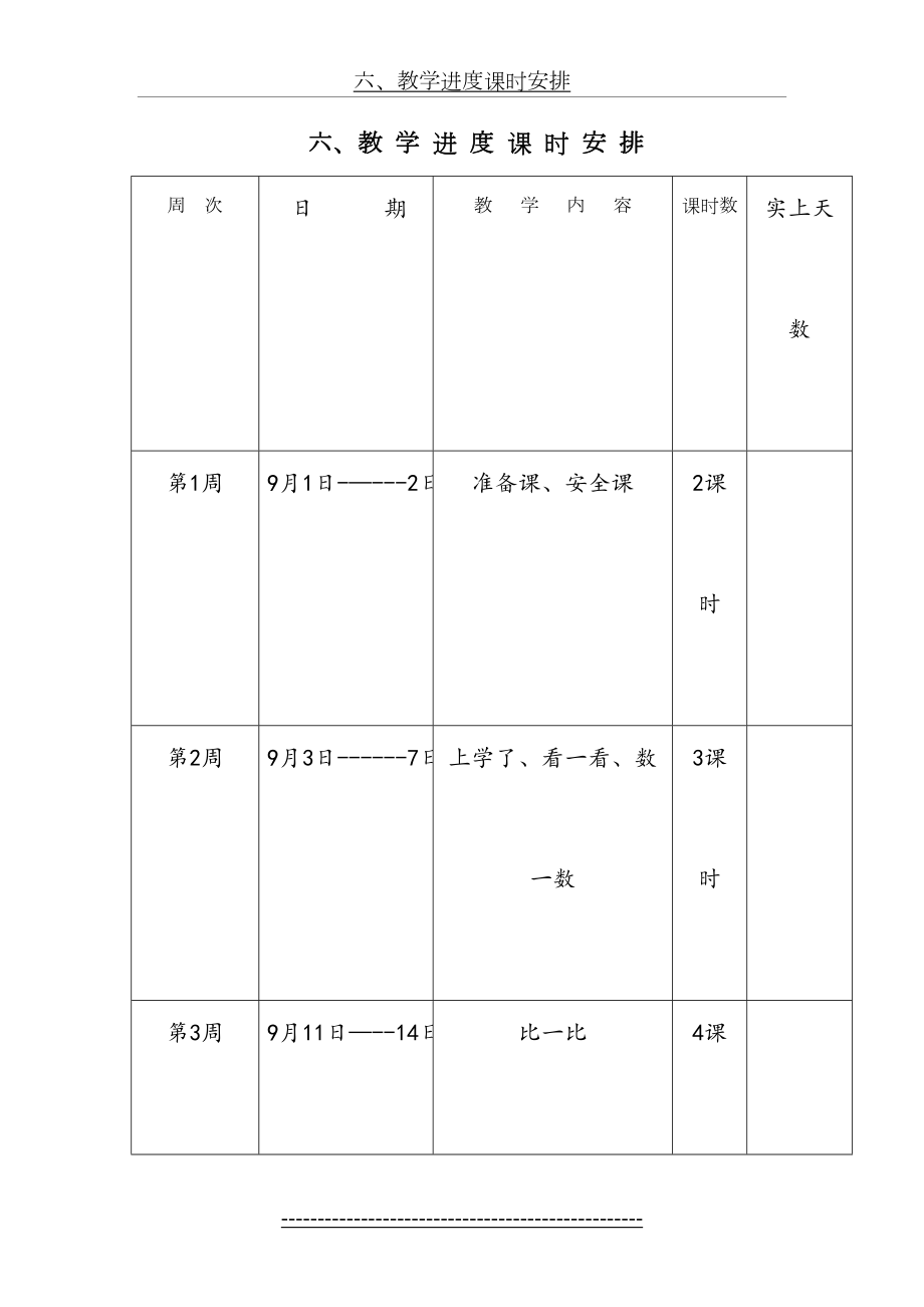 西师版一年级数学上册教学进度表.doc_第2页