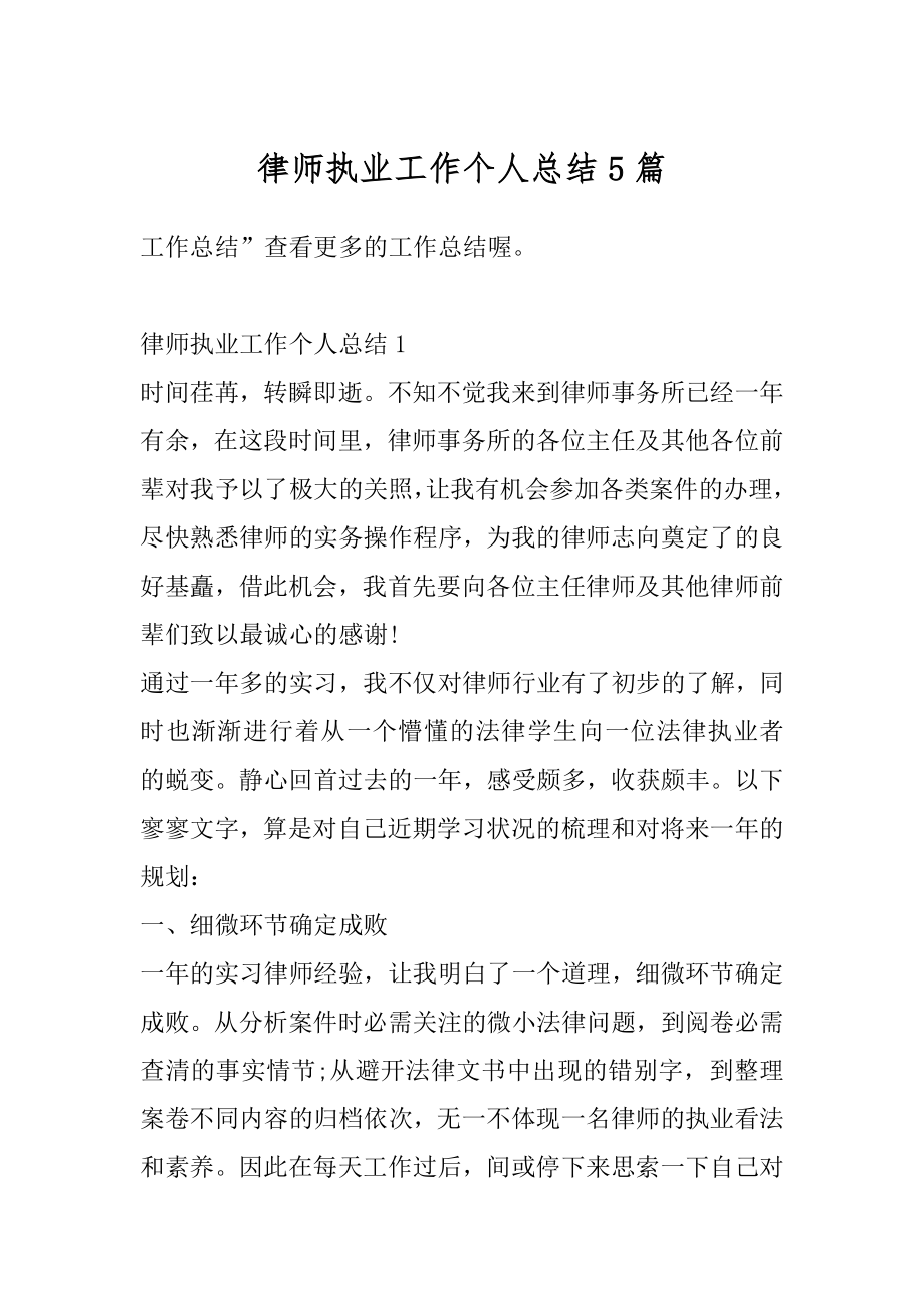 律师执业工作个人总结5篇精品.docx_第1页