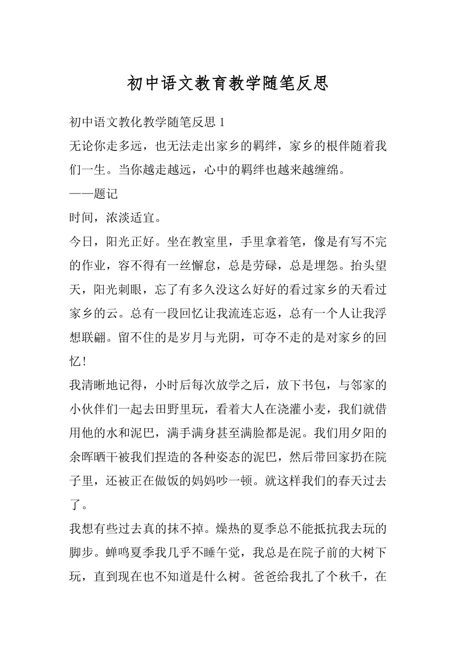 初中语文教育教学随笔反思范本.docx_第1页