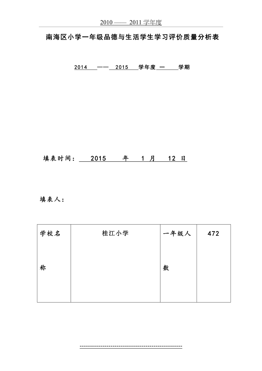 (一年级)南海区小学品德与生活(社会)学生学习评价质量分析表.doc_第2页