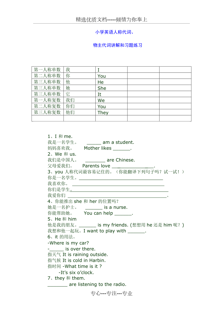 小学三年级英语人称代词练习.docx_第1页