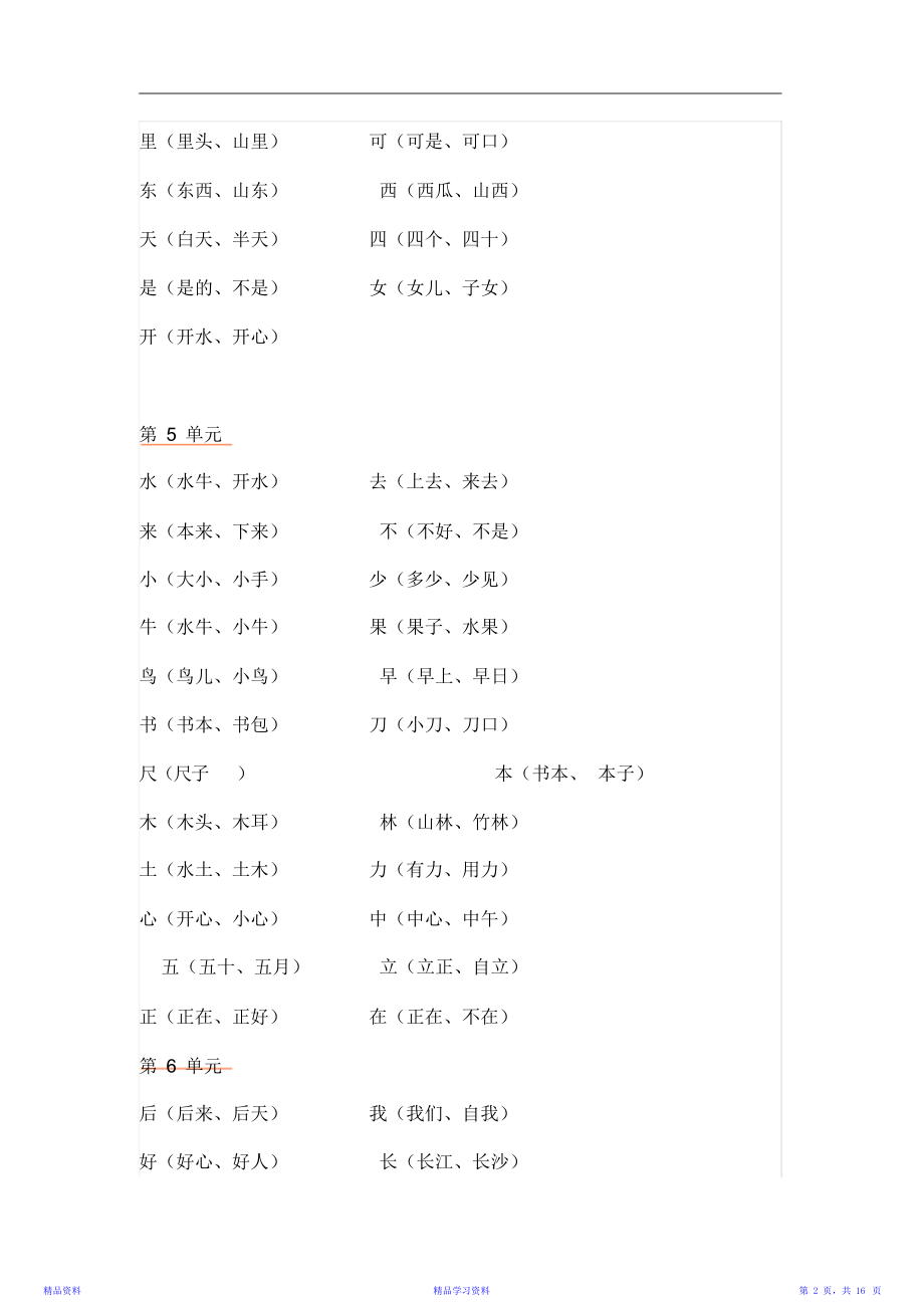 最全人教版小学一年级语文上册知识点归纳汇总 (2)(精华).doc_第2页