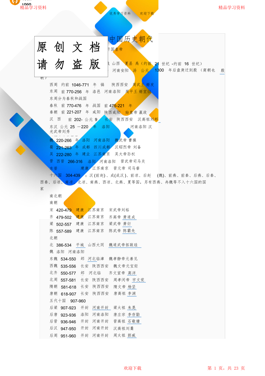 中国历史朝代表汇总.doc_第1页