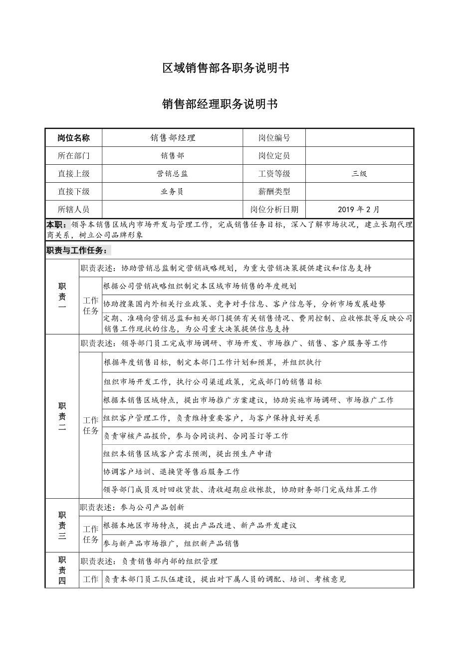 区域销售部各职务说明书.doc_第1页