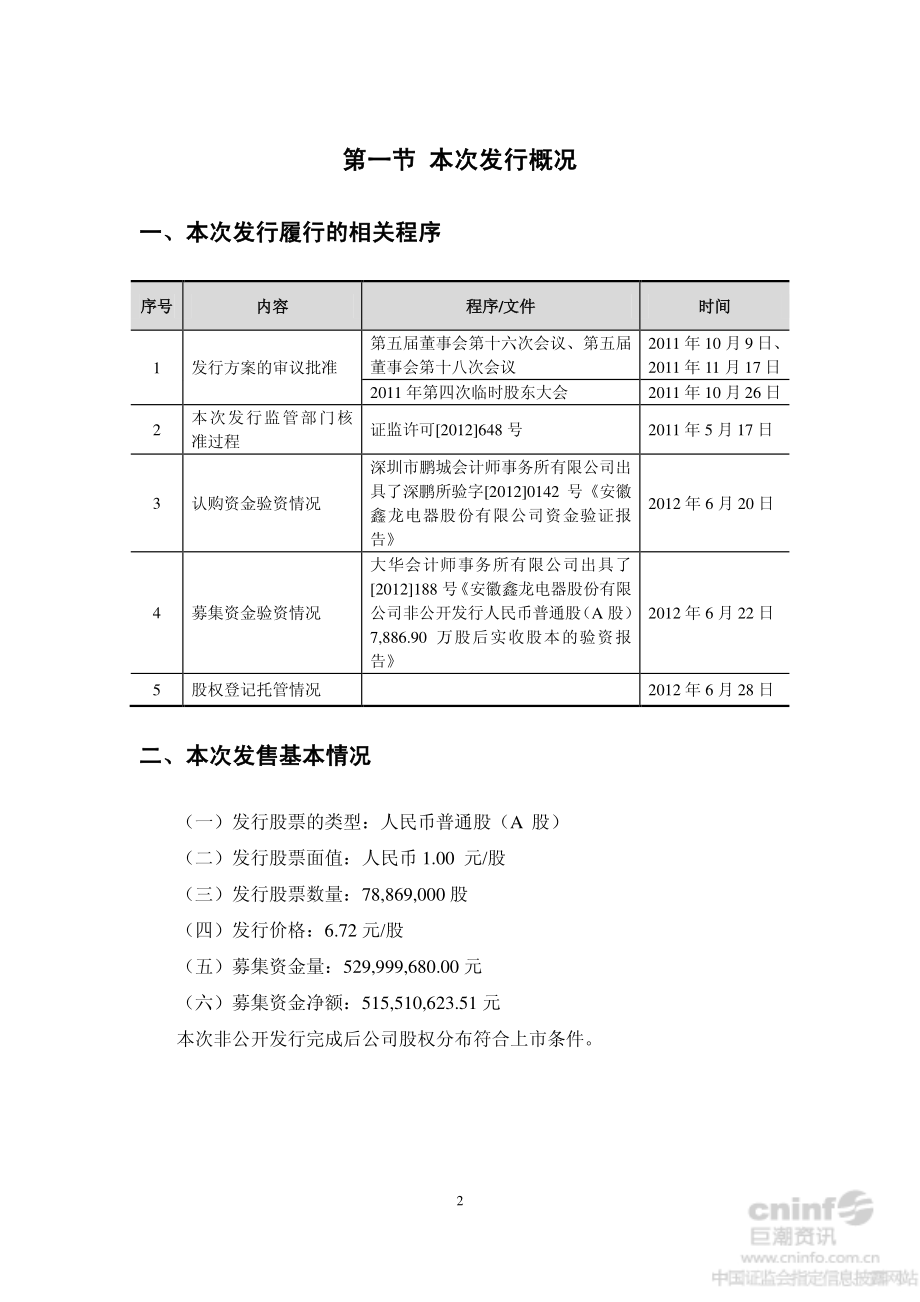 鑫龙电器：非公开发行股票发行情况报告暨上市公告书摘要.PDF_第2页