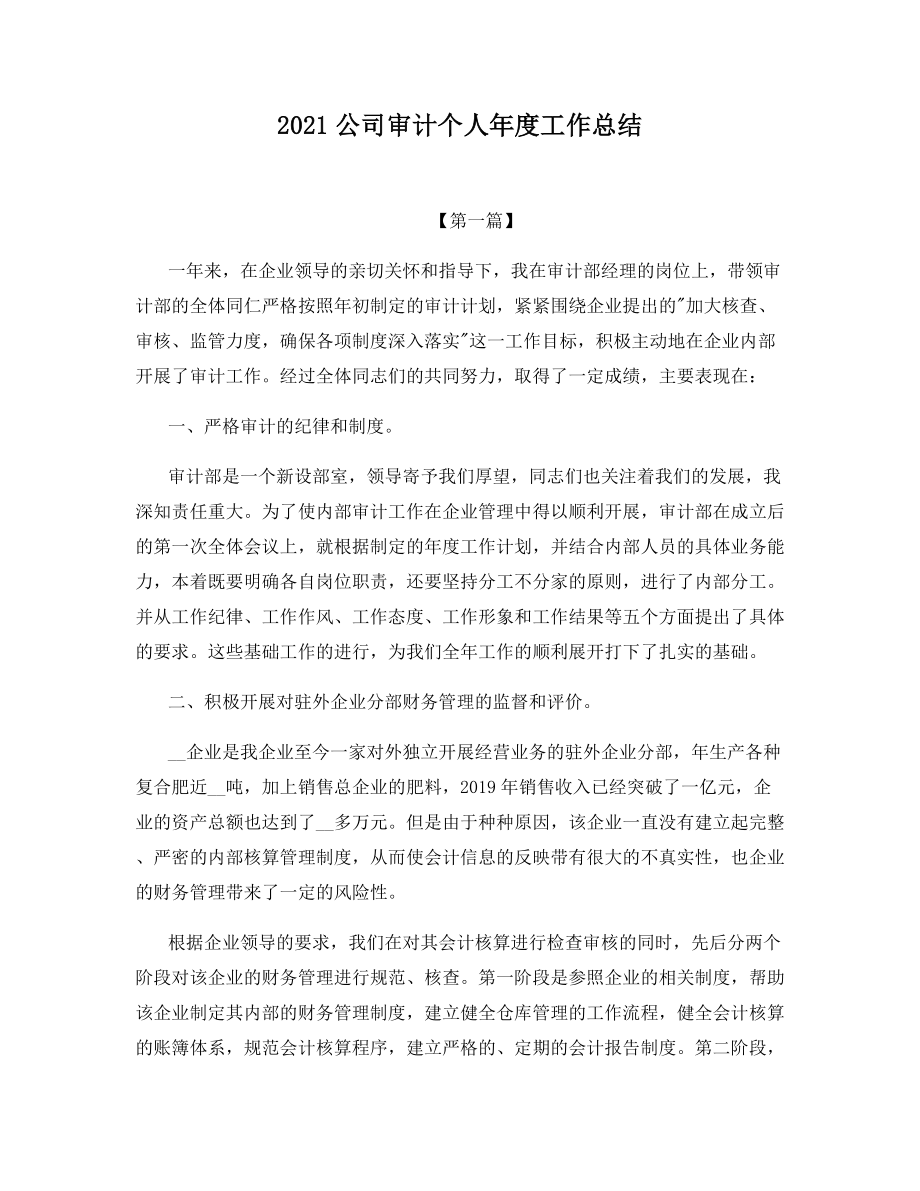 2021公司审计个人年度工作总结.docx_第1页