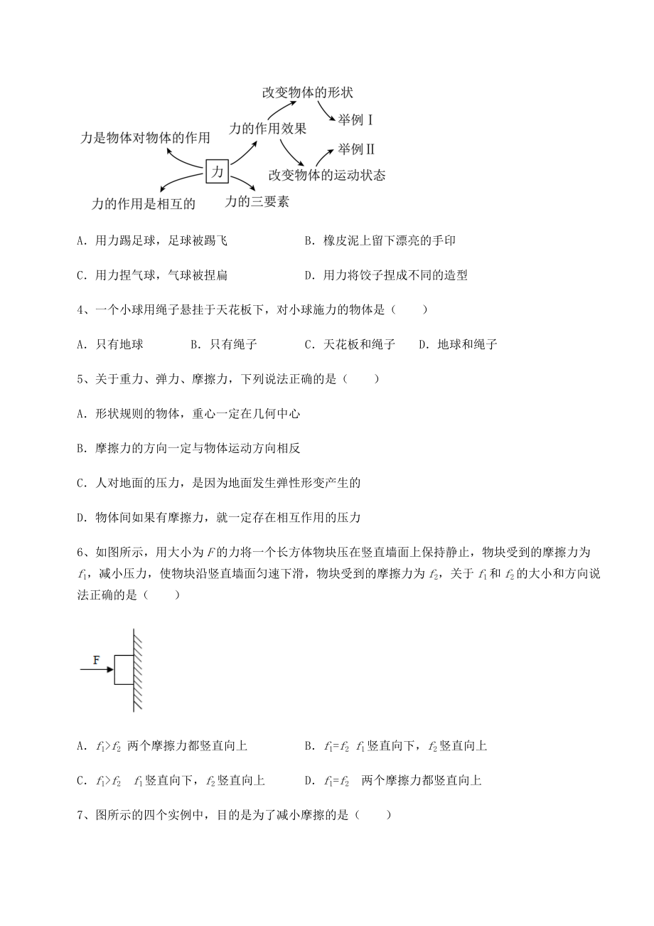 2021-2022学年度沪科版八年级物理第六章-熟悉而陌生的力专项测评试题(无超纲).docx_第2页