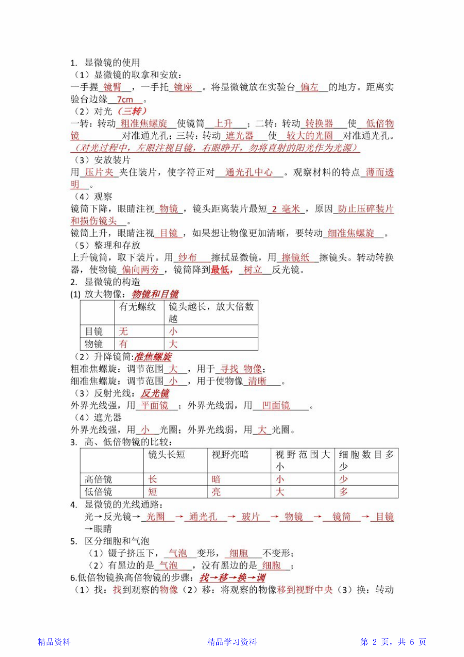 最完整七年级生物上册全部知识点总结归纳(精华版).doc_第2页