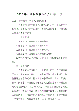 2022年小学数学教师个人研修计划范文.docx