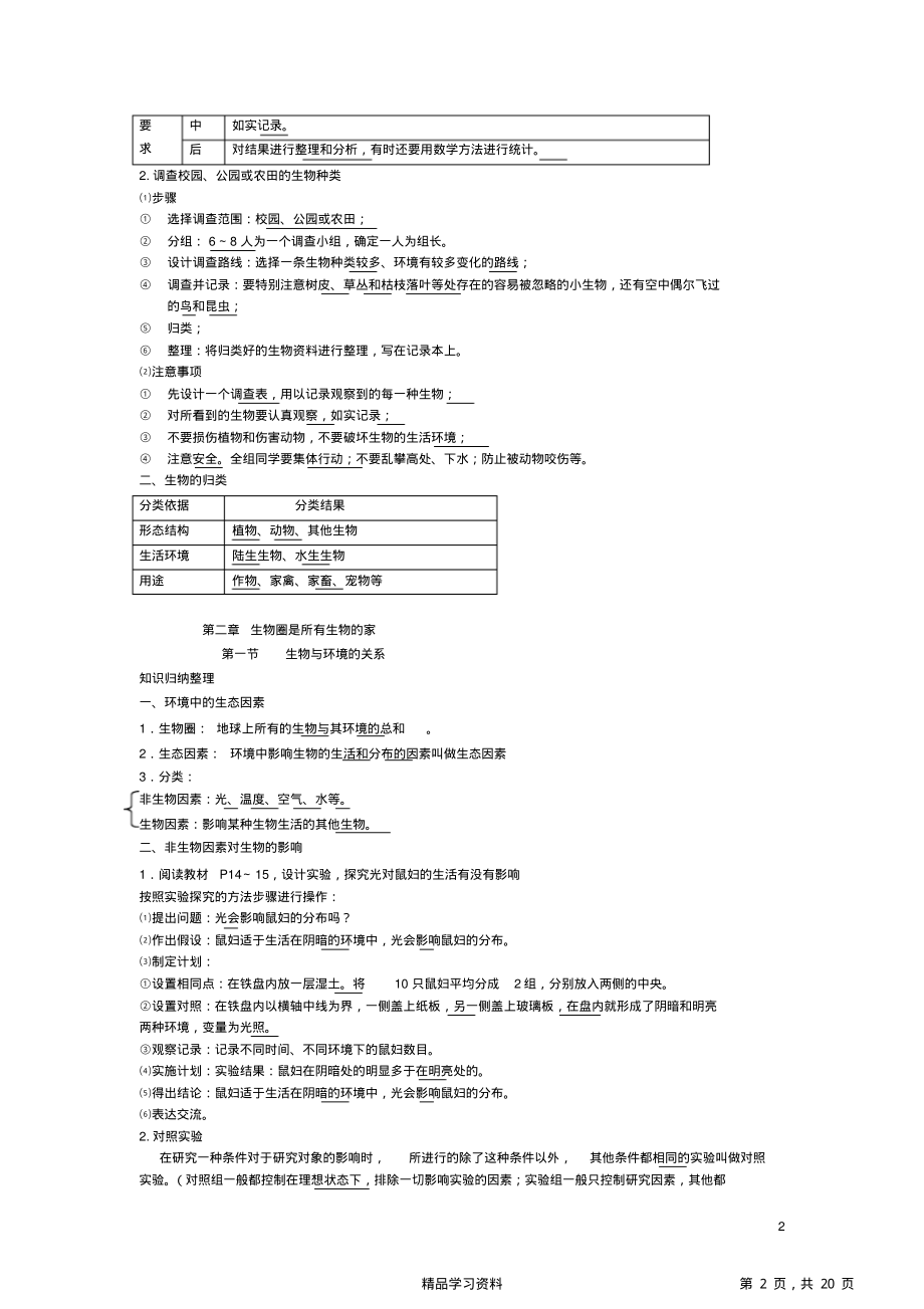 超详细人教版七年级上册生物知识点复习提纲(精华版).pdf_第2页