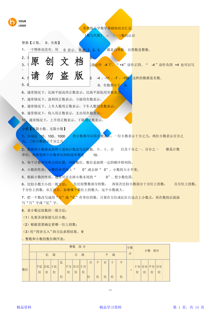 最新最全苏教版小学数学知识点汇总 (2)(精华版).doc_第1页