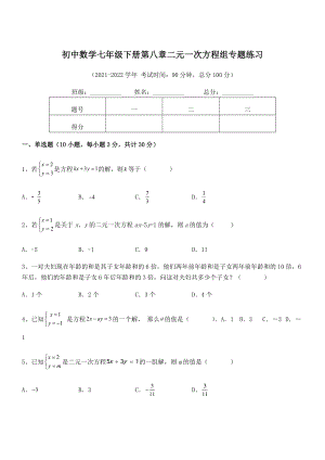 2021-2022学年人教版初中数学七年级下册第八章二元一次方程组专题练习试卷(含答案详解).docx