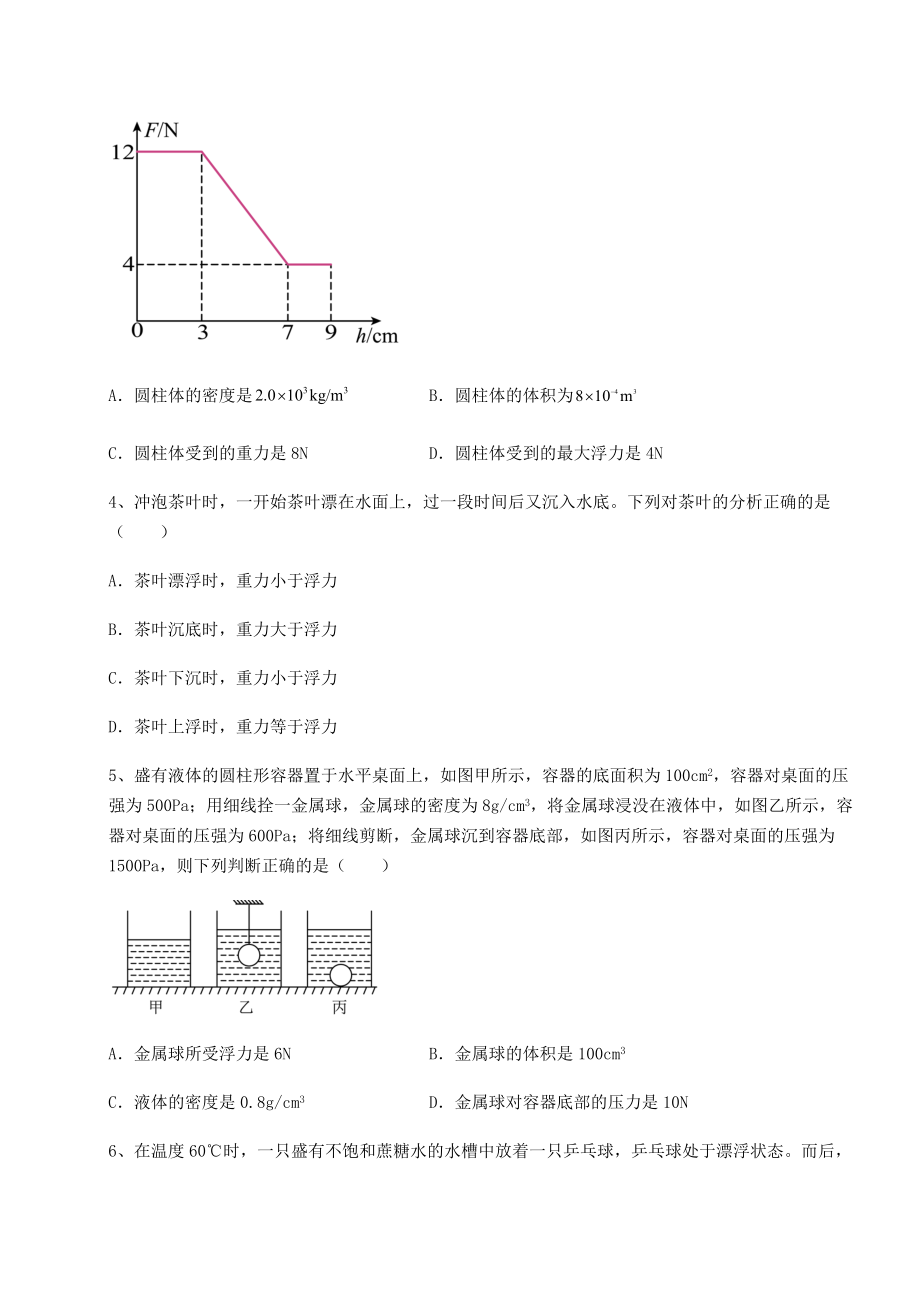 2021-2022学年沪科版八年级物理第九章-浮力定向练习试题(含详细解析).docx_第2页