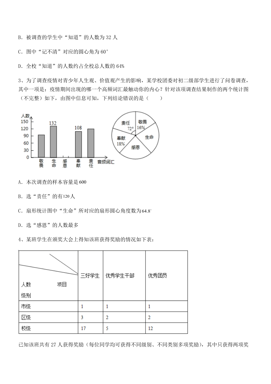 2022年中考特训浙教版初中数学七年级下册第六章数据与统计图表同步练习练习题(无超纲).docx_第2页