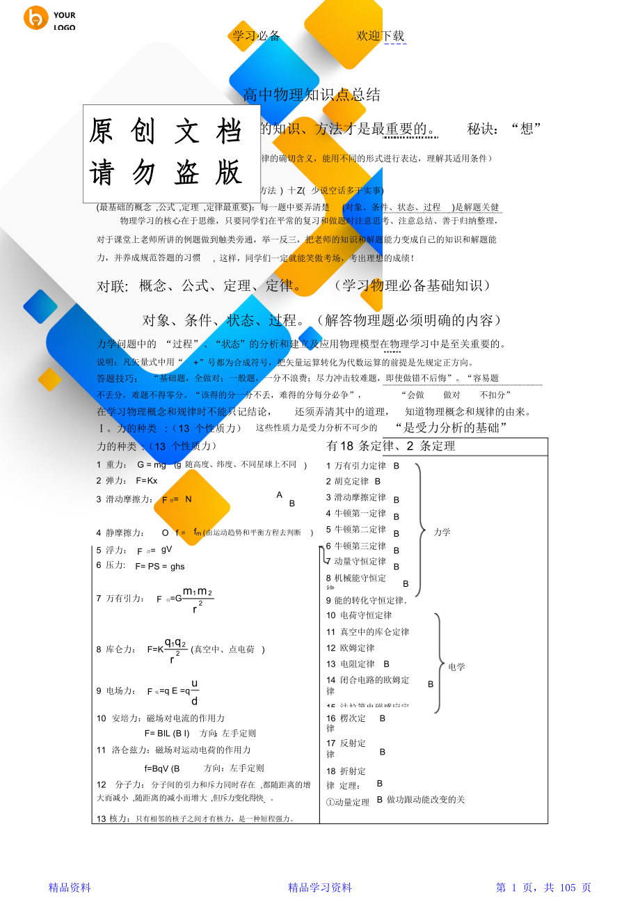 最新最全高三物理选考复习知识点总结(非常好)(精华).doc_第1页