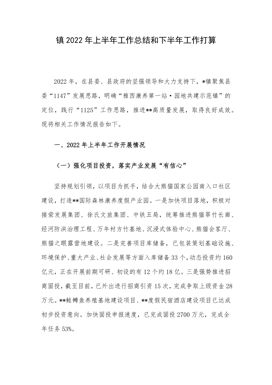 镇2022年上半年工作总结和下半年工作打算.docx_第1页