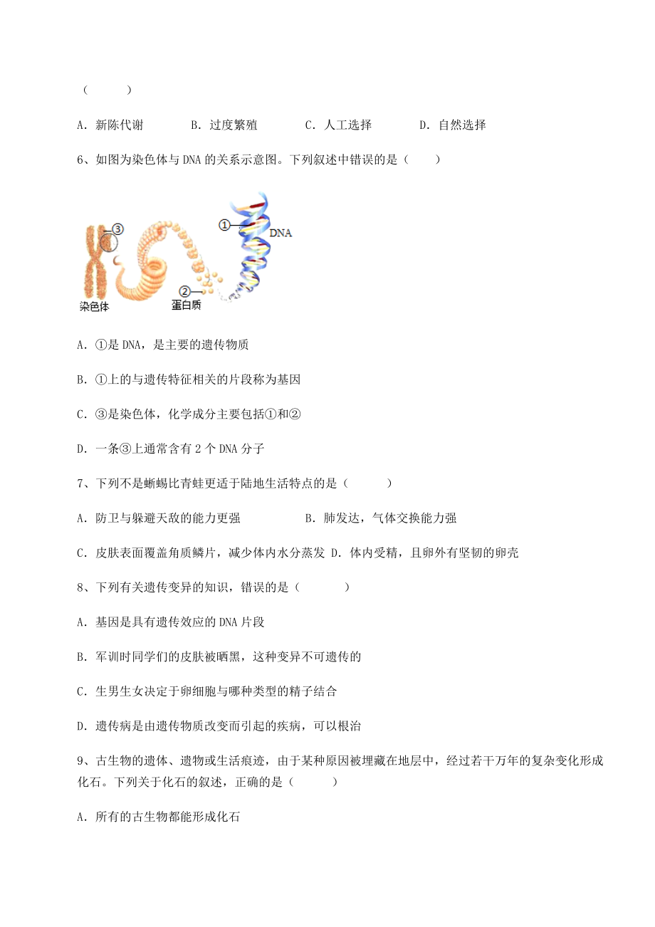 2022年强化训练人教版八年级生物下册第七单元生物圈中生命的延续和发展章节测评练习题.docx_第2页