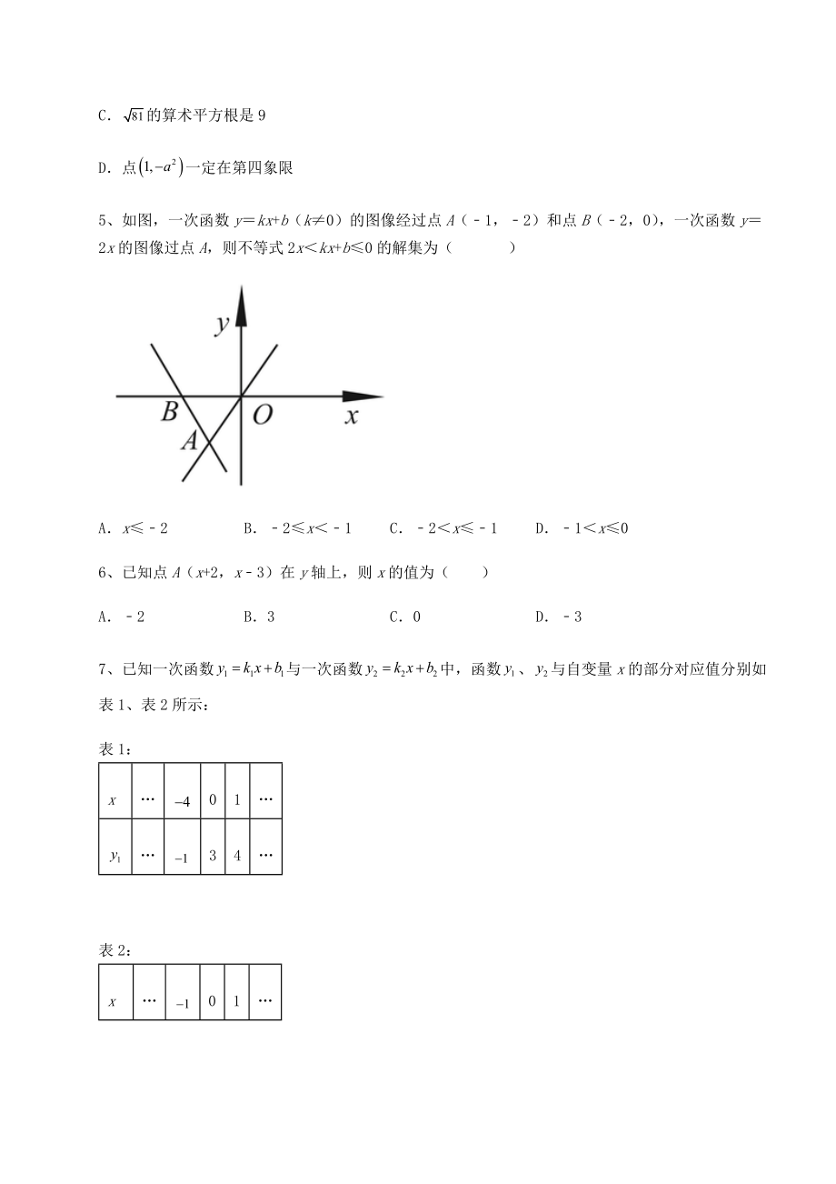 2021-2022学年京改版八年级数学下册第十四章一次函数同步练习试题(含答案解析).docx_第2页