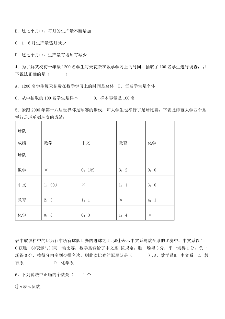 2022年人教版初中数学七年级下册第十章数据的收集、整理与描述同步练习试卷(无超纲).docx_第2页