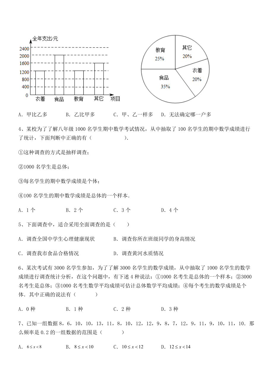 2022中考特训人教版初中数学七年级下册第十章数据的收集、整理与描述专题攻克试题(无超纲).docx_第2页